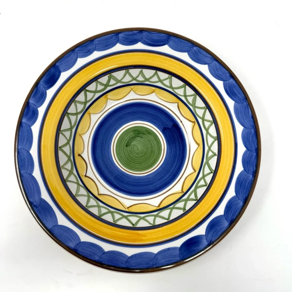 Studio Nova Merlot Rimmed Soup Bowl 8.75 Inches Blue Green Yellow Brown Set of 2